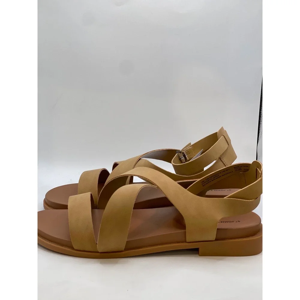 St Johns Bay Esposito Tan Strappy Flat Sandals Womens 12W Wide Width New